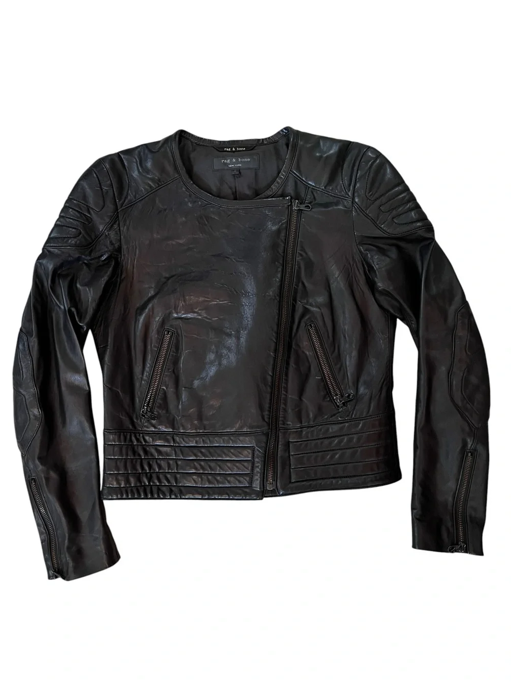Rag & Bone Clare Lambskin Leather Moto Biker Jacket – Black – Size 2